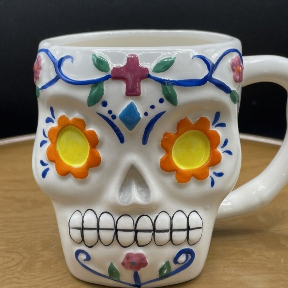 Day of the Dead Figural Hand Painted Coffee Mug Ceramic New 14oz